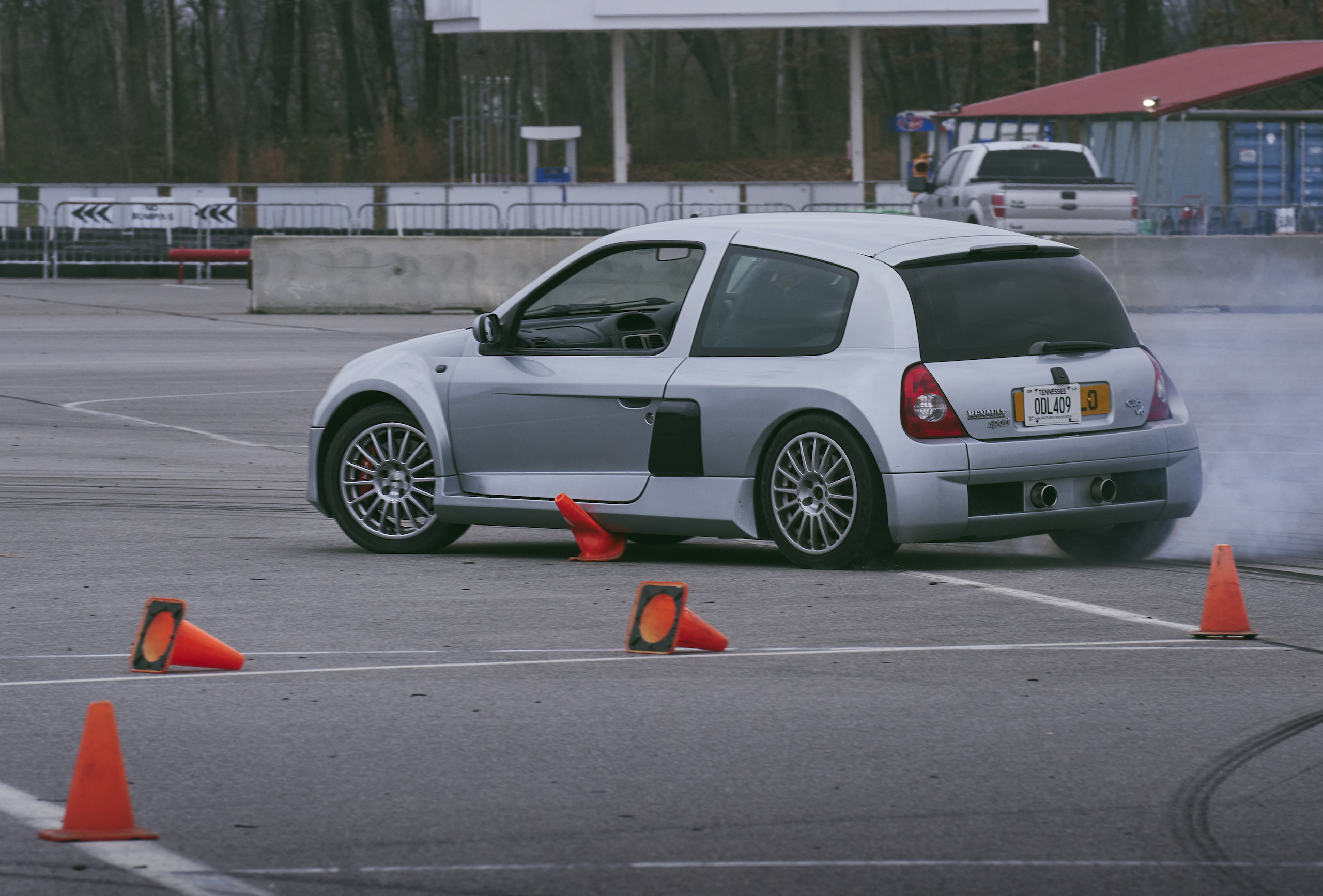 2002 Renault Clio V6 rear three-quarter track action 2002 Renault Clio V6 rear three-quarter track action