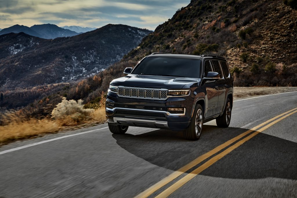 2022 Grand Wagoneer front three quarter on road