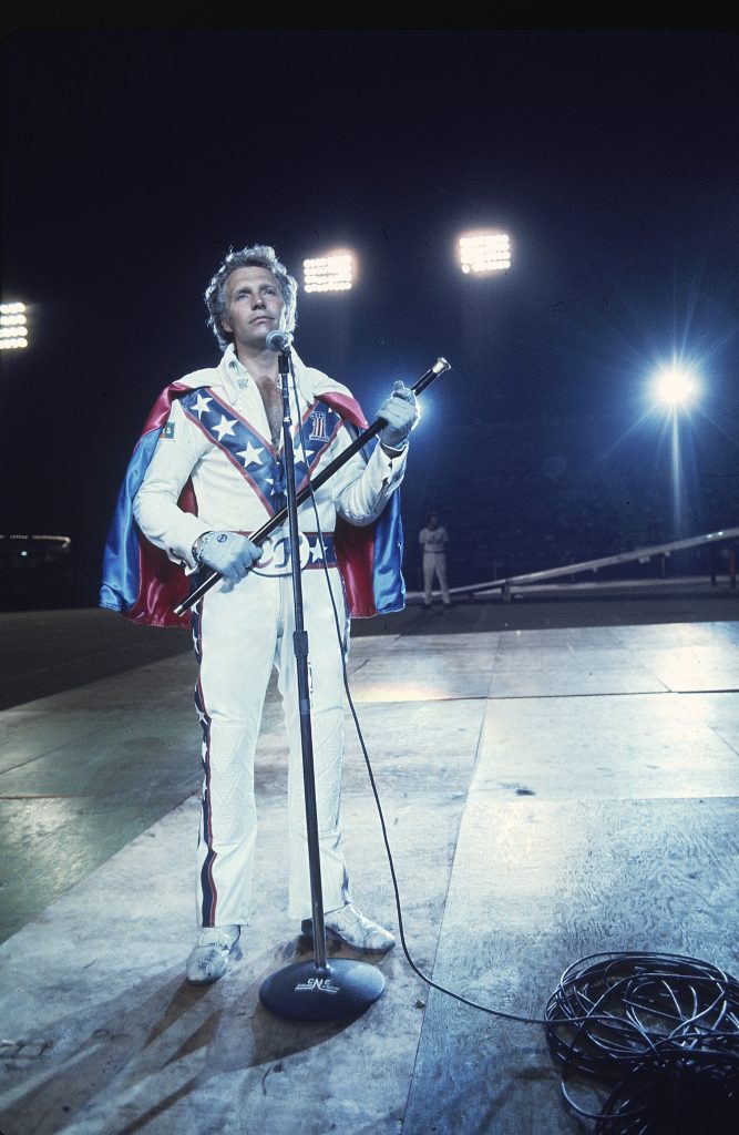 Evel Knievel Motorcycle Daredevil pre jump speech