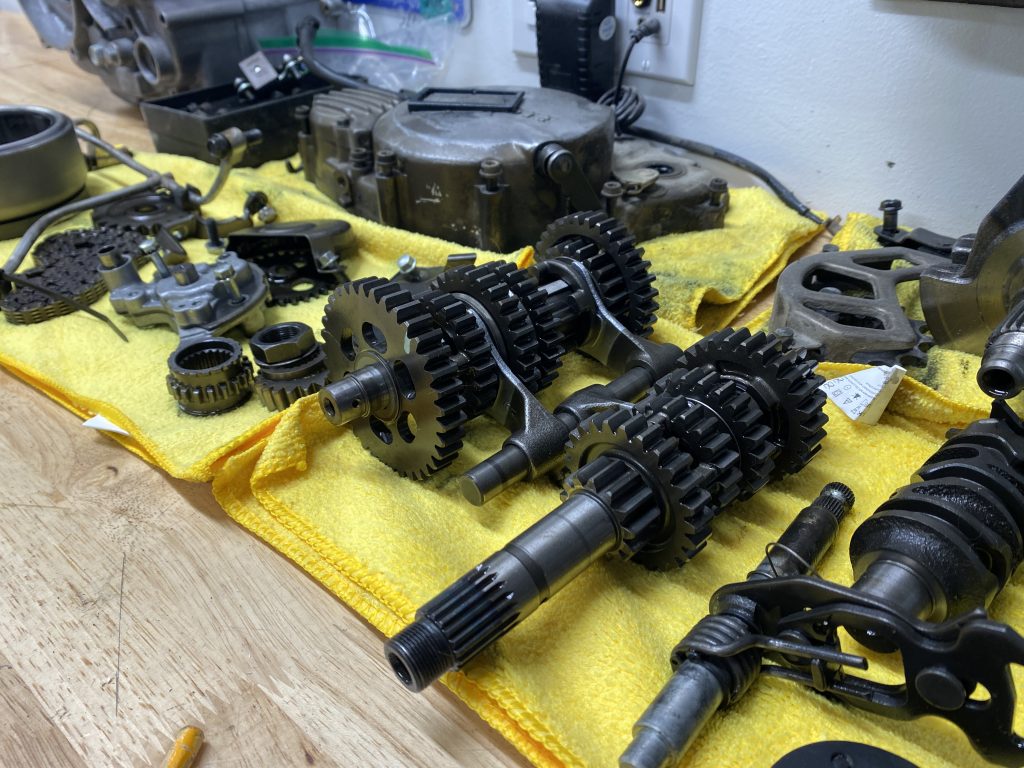 Honda XR250R engine on workbench