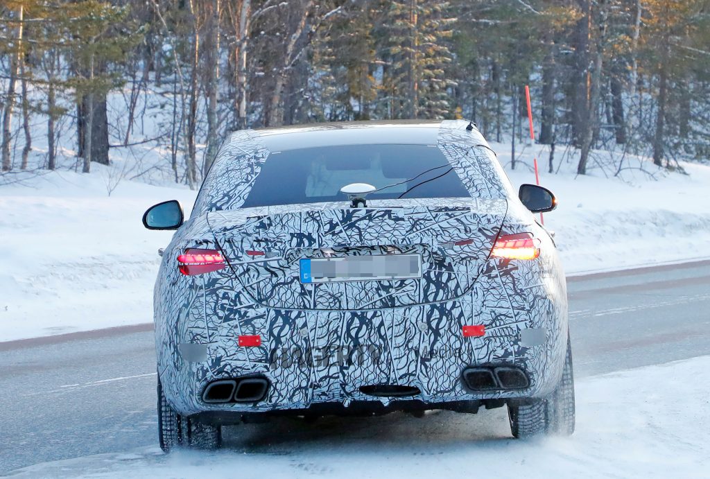 Mercedes AMG C63e camo spy rear