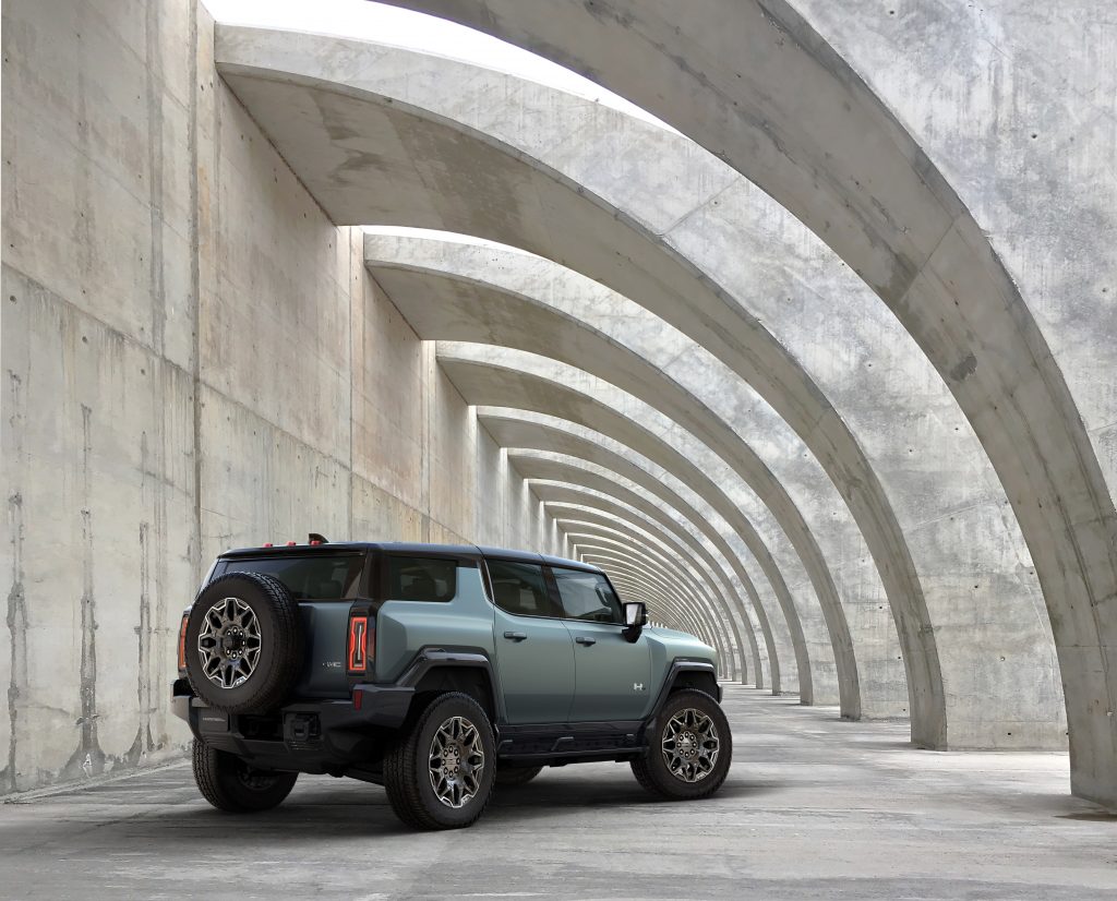 GMC Hummer EV SUV rear three-quarter