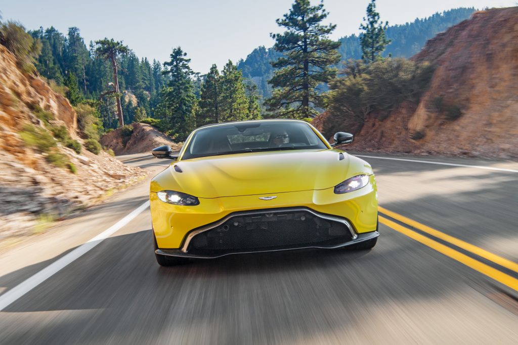 Aston Martin Vantage Roadster Yellow Tang front action
