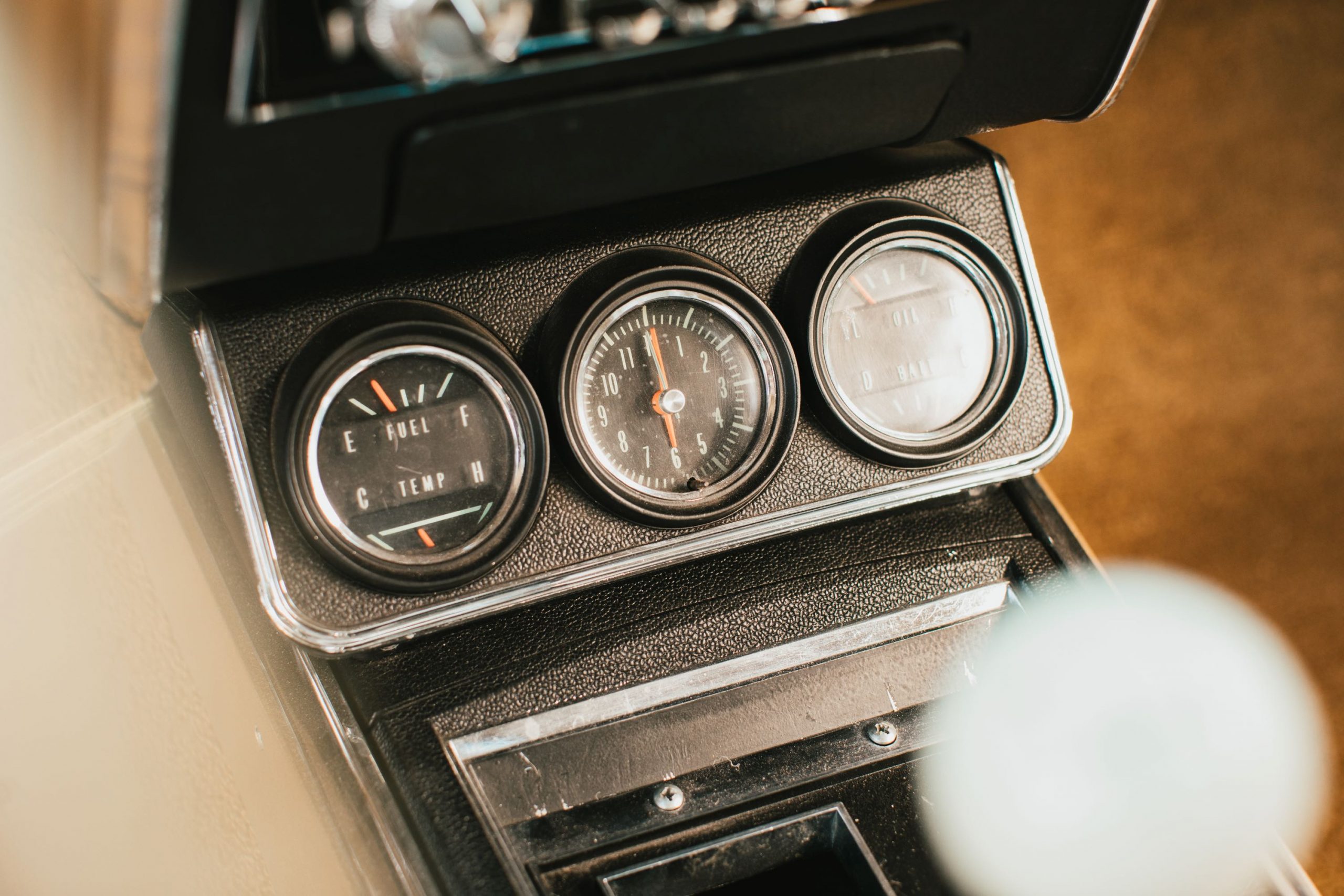 1967 Black Panther Camaro interior gauges console