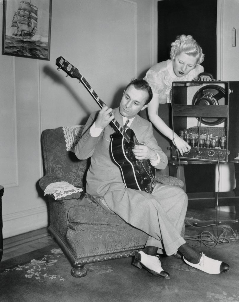 mrs ken harvey adjusts early amplifier