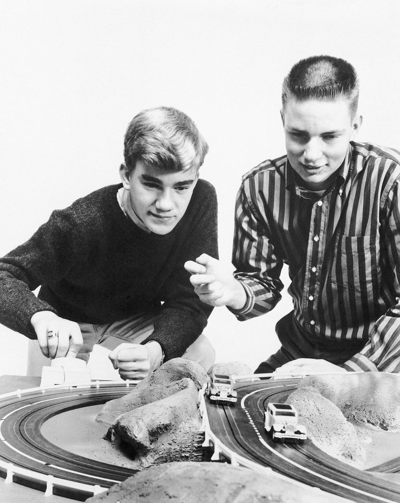 Two Young Boys Playing Slot Car '30s 40s