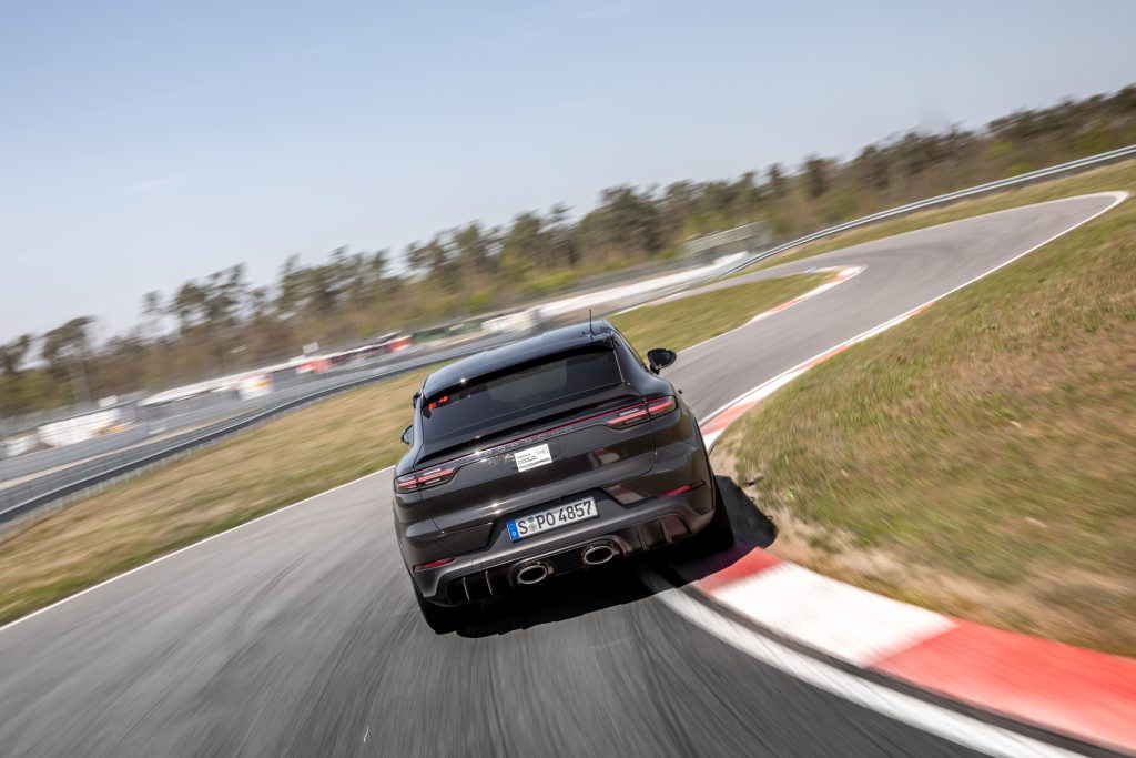 V-8 Cayenne prototype track action rear corner hop