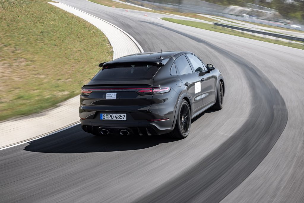 V-8 Cayenne prototype track action corner