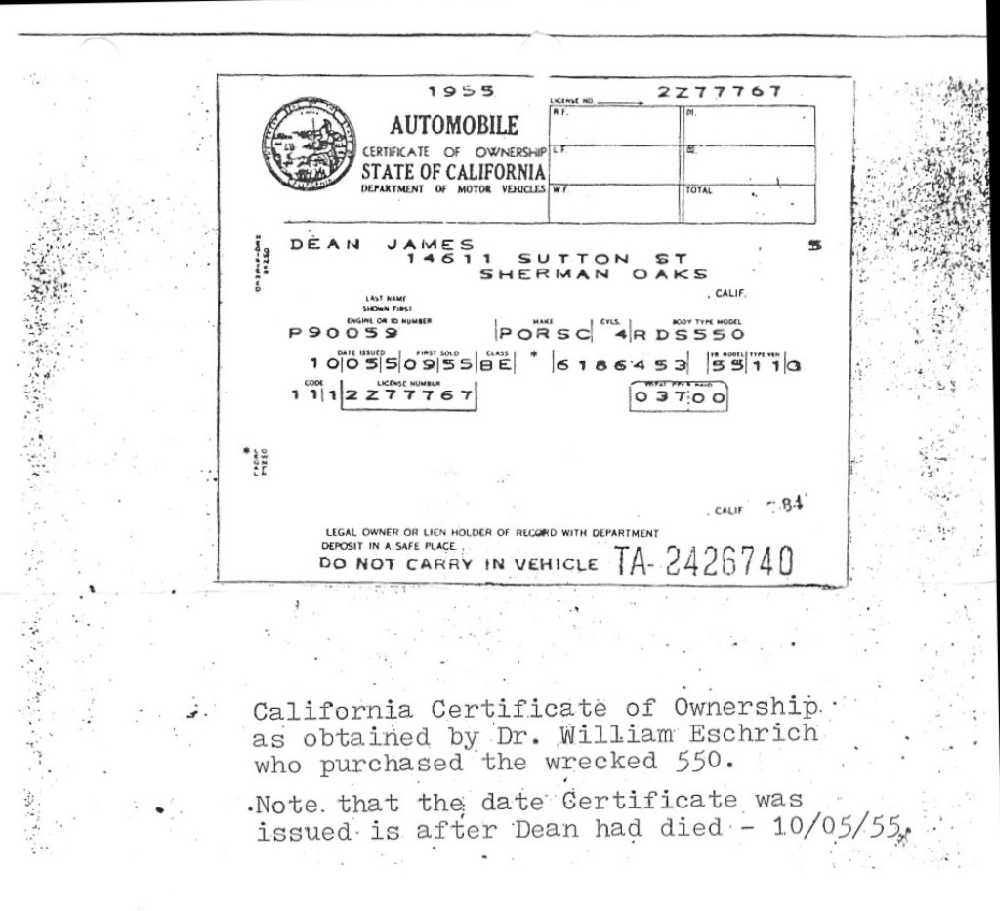 James Dean Little Bastard Transaxle cert