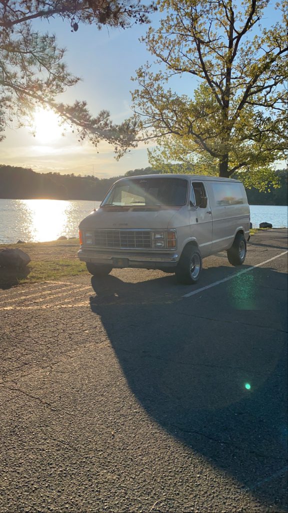 Vintage Van front three-quarter sun flare vertical
