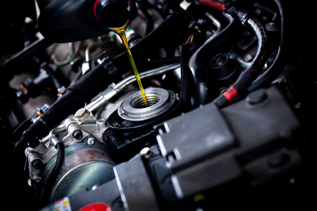 Oil change pour closeup