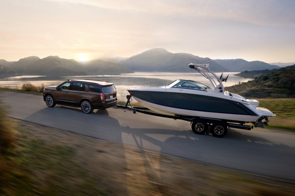 2022 Chevrolet Tahoe RST towing boat