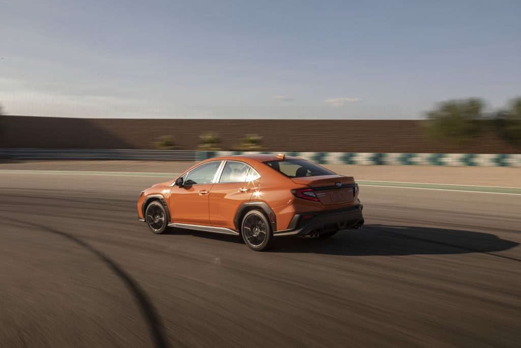 2022 Subaru WRX rear three-quarter cornering action