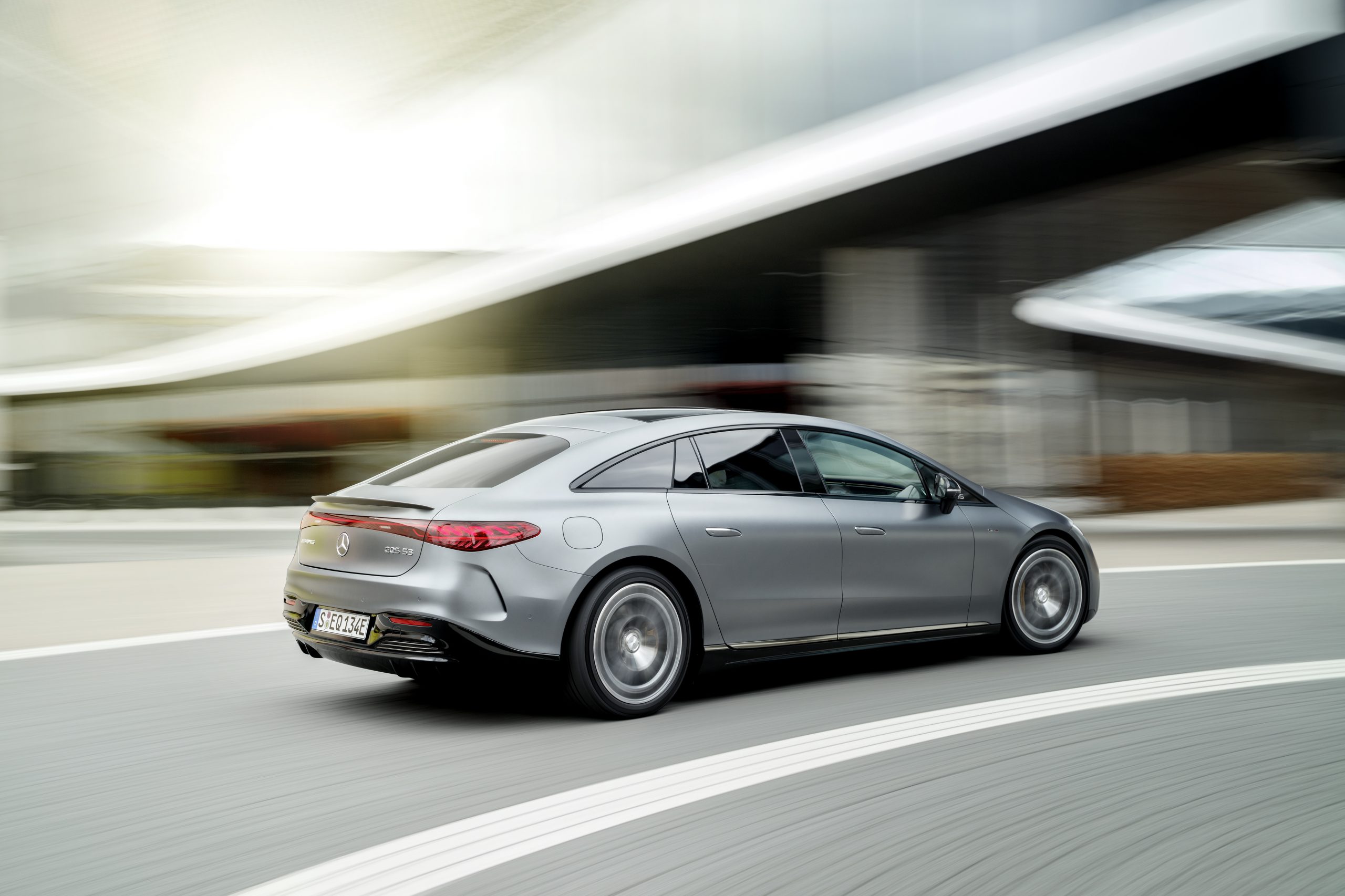 2021 Mercedes-AMG EQS 53 rear three-quarter action