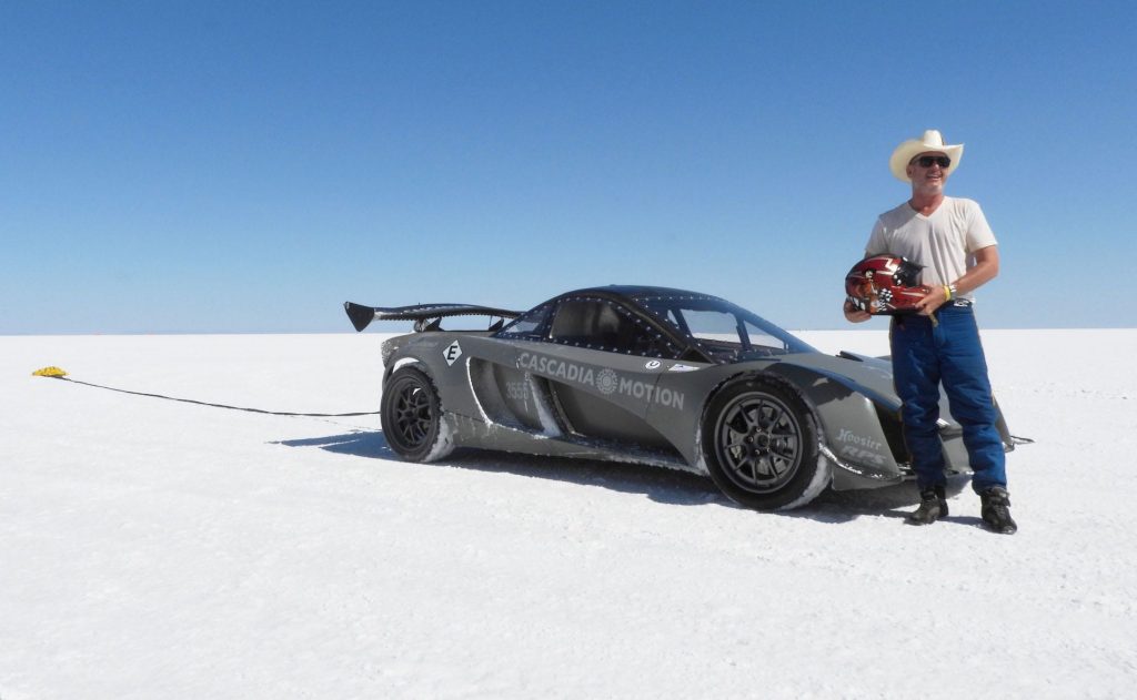 Dennis Palatov with D2 electric Cascadia Bonneville salt