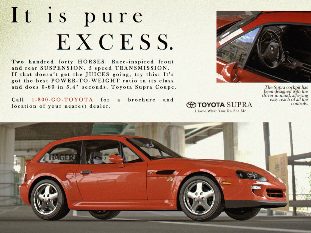 Toyota Supra BMW Z ad mockup