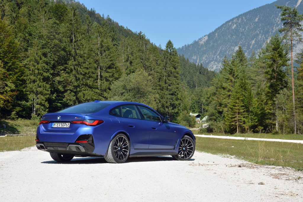 2022 BMW i4 M50 rear three-quarter