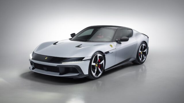 Ferrari V12 Cylindri silver front three quarter