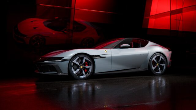 Ferrari V12 Cylindri silver front three quarter