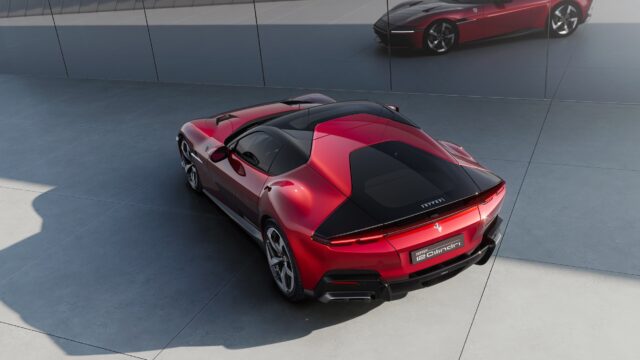 Ferrari V12 Cylindri rear three quarter high angle red