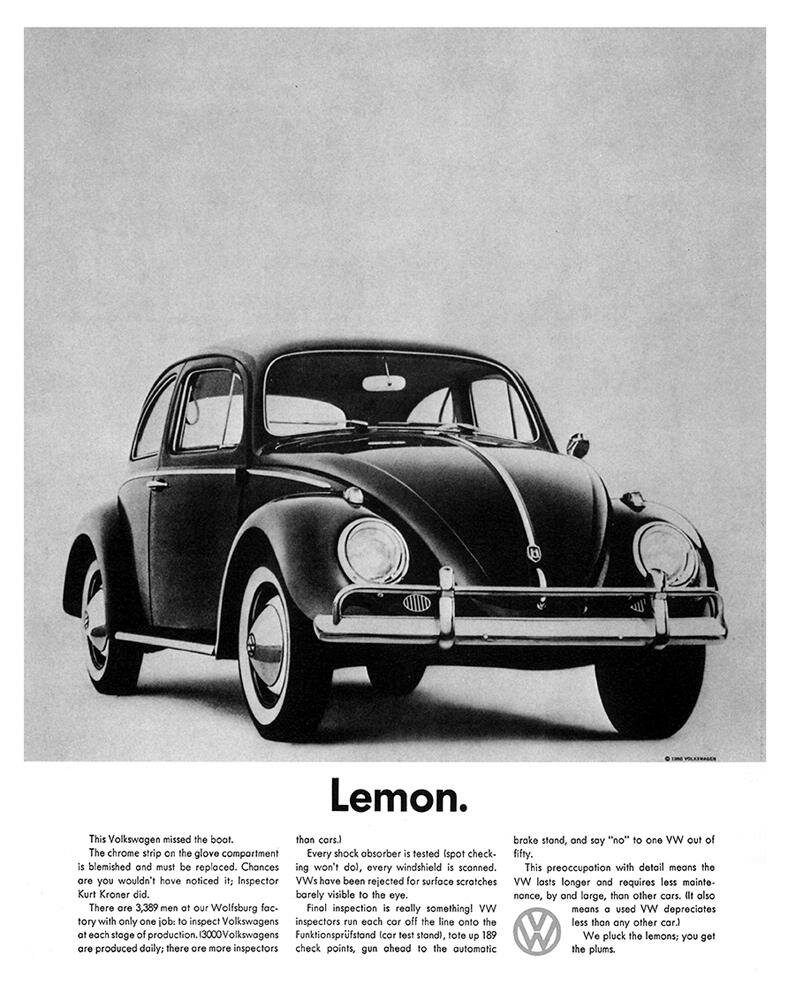 Volkswagen Beetle Bug VW ad advertisement lemon