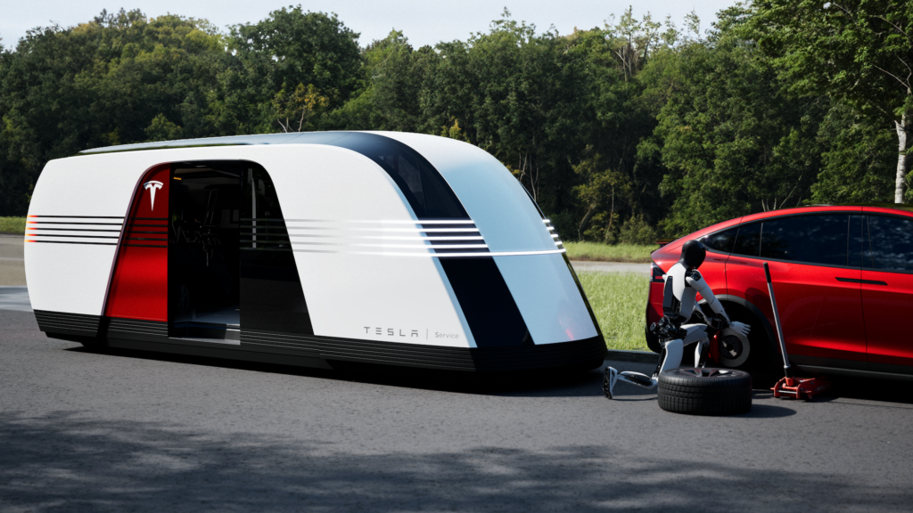 Tesla robovan concept car maintenance mobile tech robot
