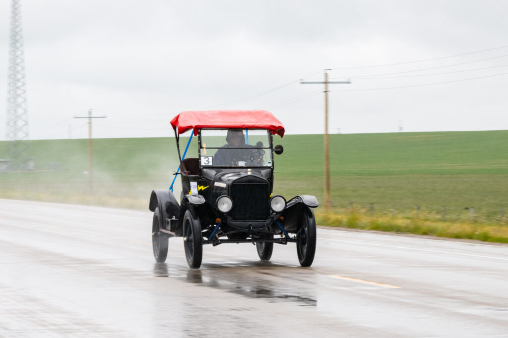 model T driving in rain Montana 500