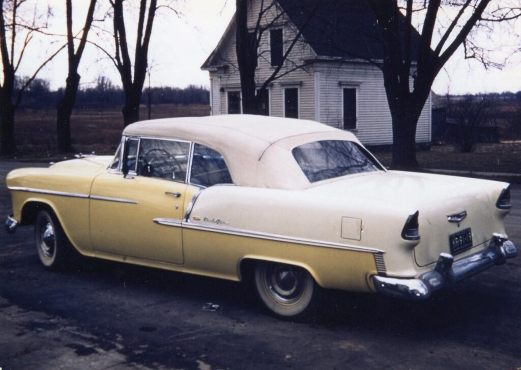 Wilcox 1955 Chevrolet historical rear three quarter