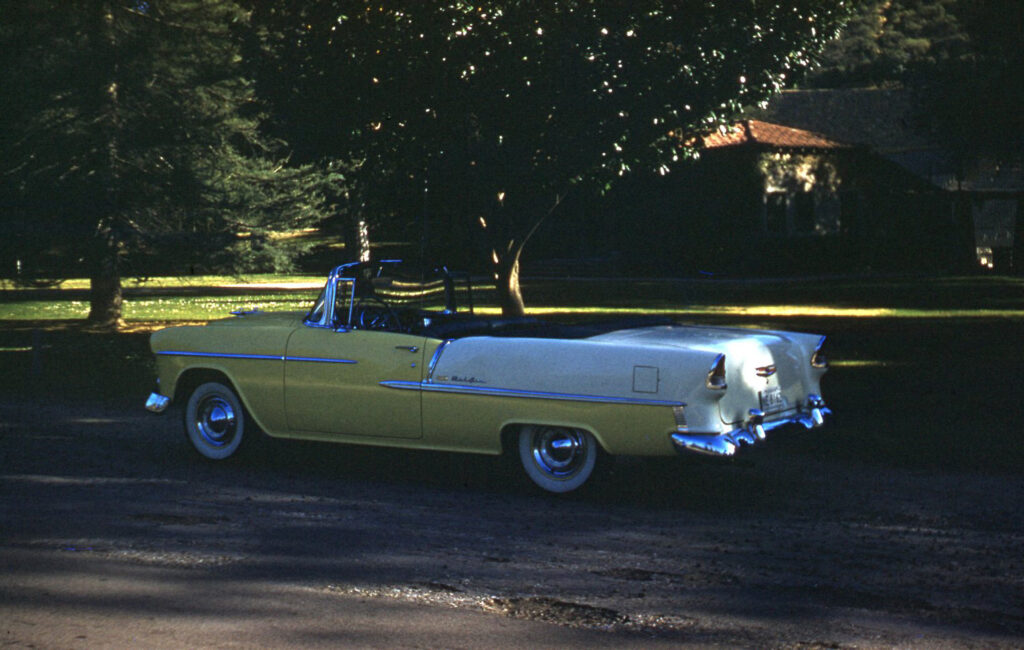 Wilcox 1955 Chevrolet historical rear three quarter