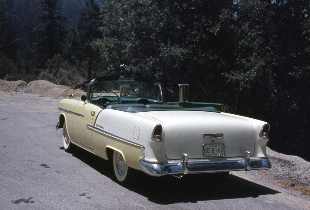 Wilcox 1955 Chevrolet historical rear three quarter