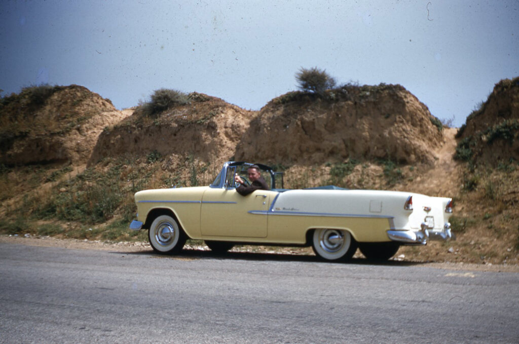 Wilcox 1955 Chevrolet historical rear three quarter