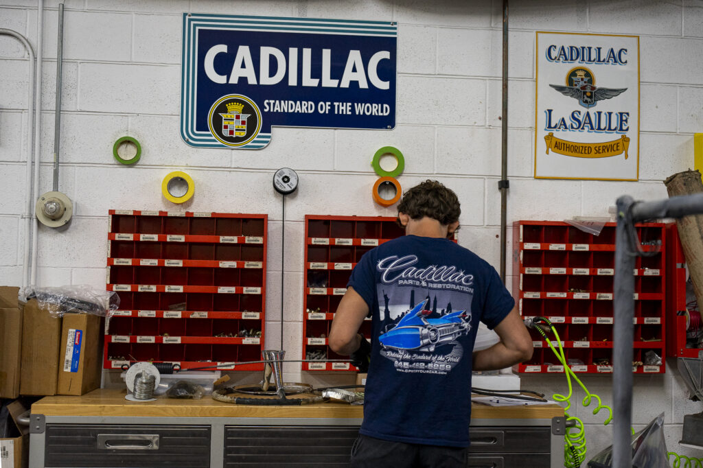Cadillac parts restoration work bench