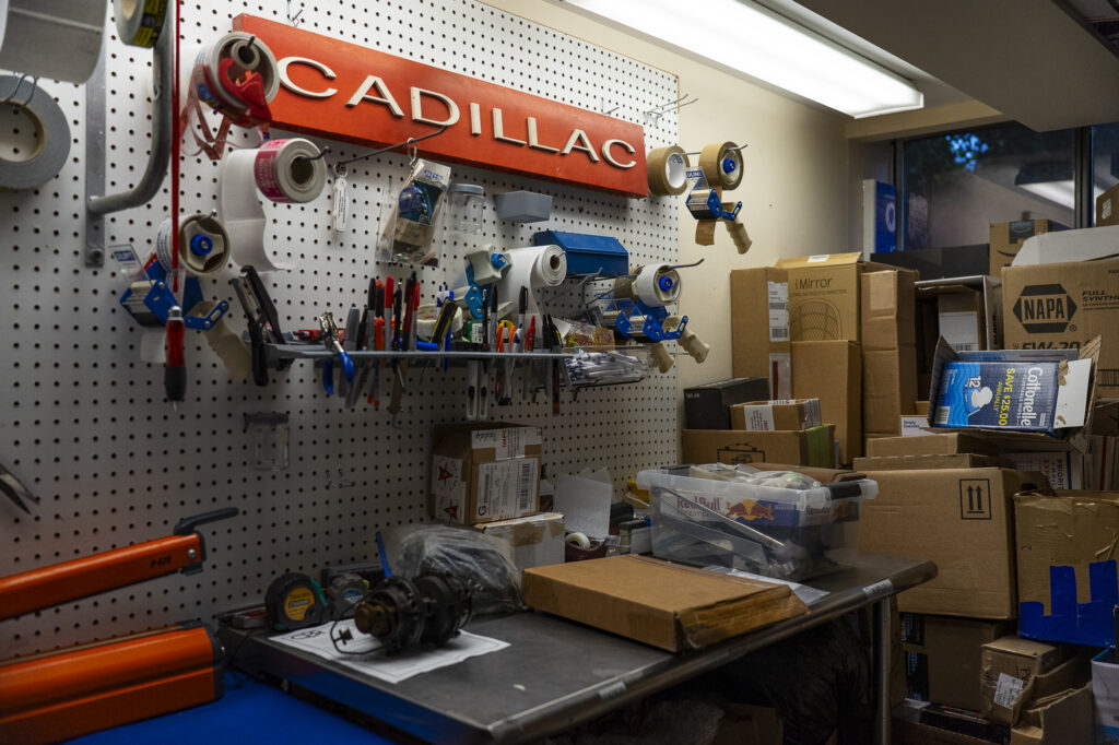 Cadillac parts restoration tools wall signage