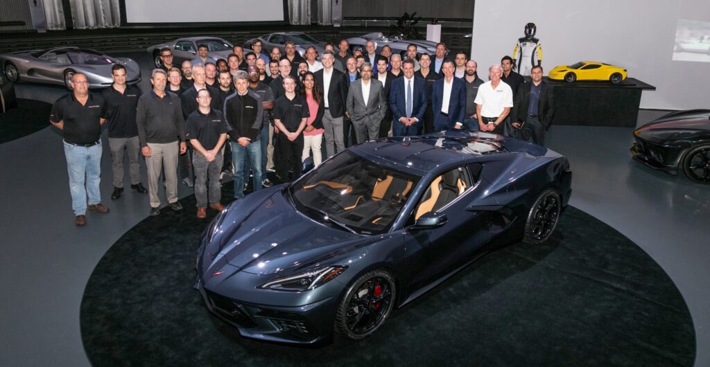 GM development team with the C8 Corvette