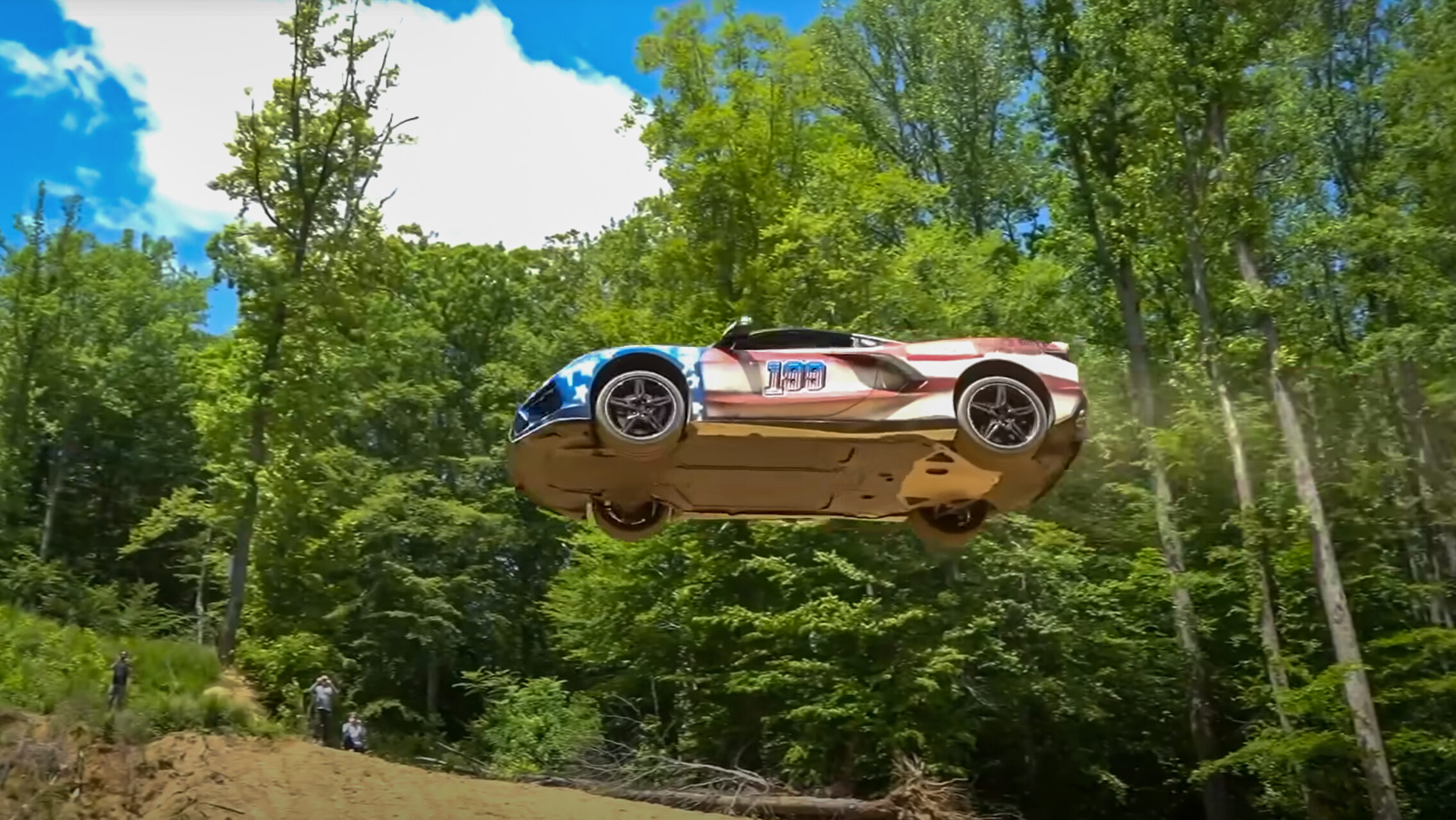 Watch a Stars and Stripes Corvette Fly 110 Feet Through the Air