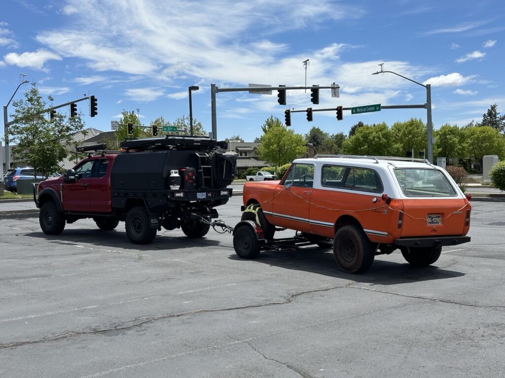 1976 International Scout Traveler in tow