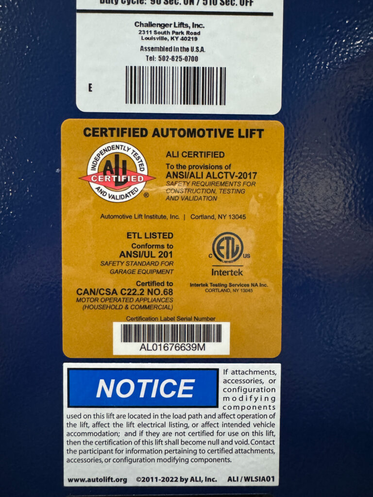 ALI Lift Certification